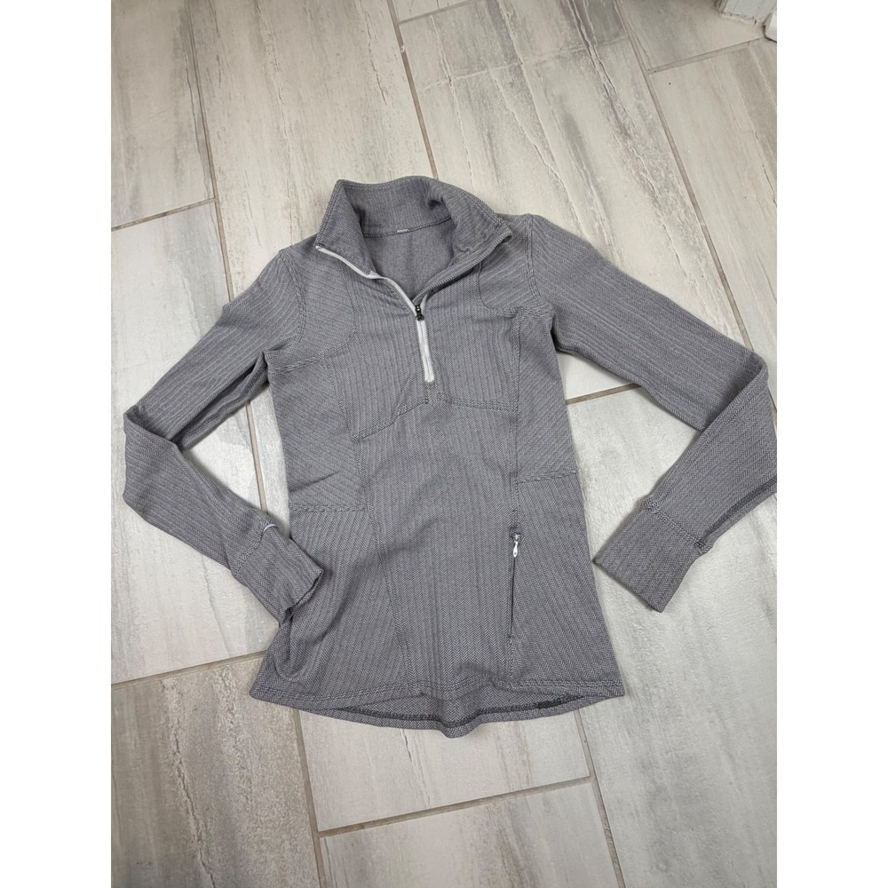 Lululemon Herringbone Half Zip Pullover Grey White Thumbholes Size 4